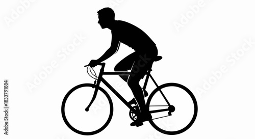 Dynamic silhouette of a person actively riding a road bicycle for sport.