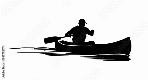Silhouette of a Person Canoeing on Water, Outdoor Recreation and Sport.