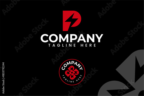 Letter P with thunderbolt shape modern logo design for technology business. Dynamic power bolt with letter P abstract logo design for industry. Electric energy with P letter minimalist logo for sport