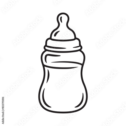 Simple hand drawn outline of a baby bottle
