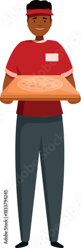 Smiling pizza delivery man holding a pizza box, fast food delivery service concept
