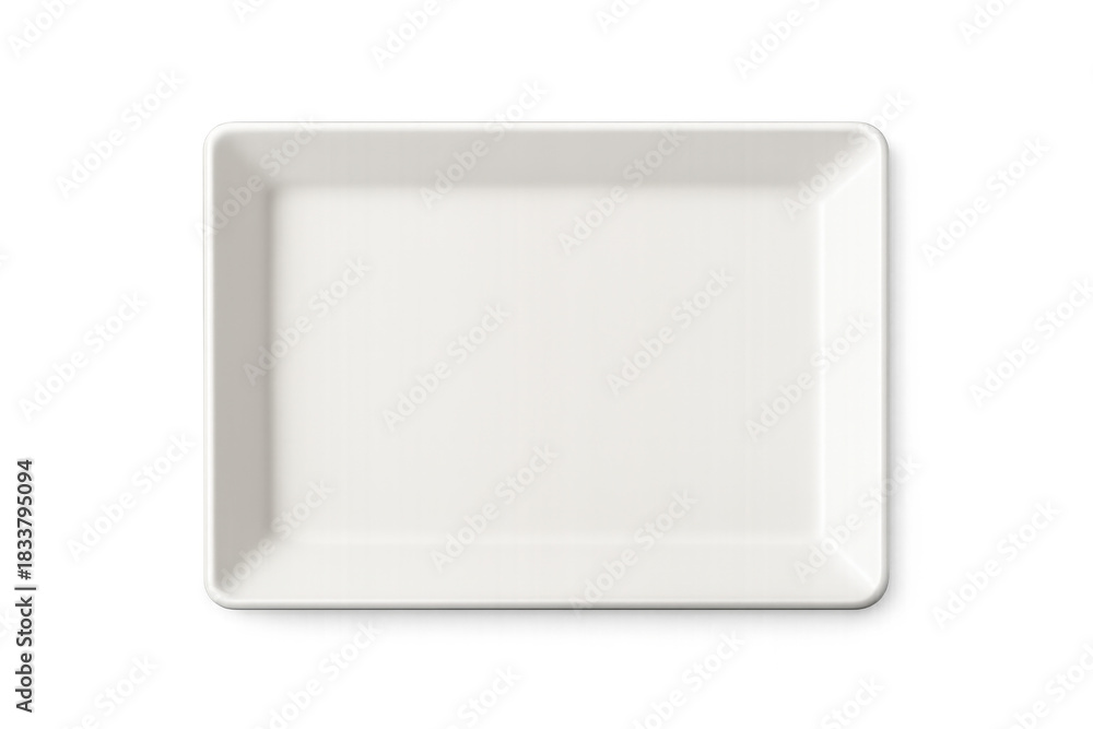 Fototapeta premium White rectangular plate for food presentation, a clean empty dish with rounded corners on transparent background