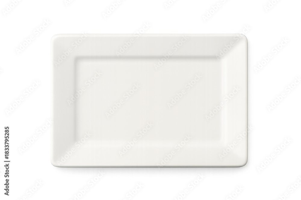 Fototapeta premium Empty white rectangular ceramic plate on transparent background for food presentation or kitchen design