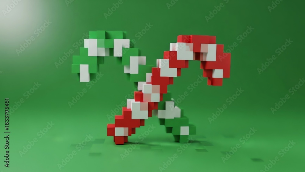 Obraz premium Pixelated candy cane on green background