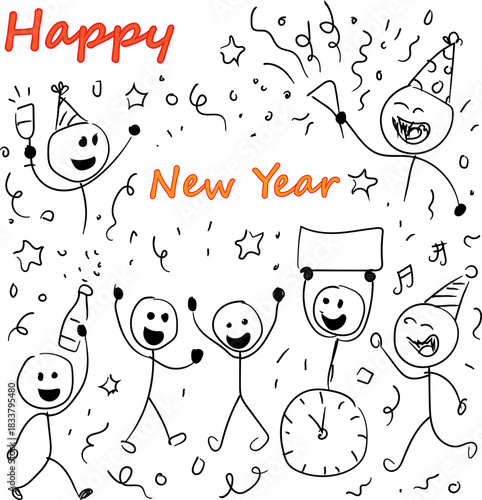 Happy New Year Festive Doodle Scene