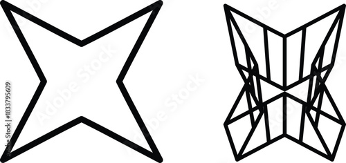 Bold 4-Pointed Star Folding: Thick Lined  Shape to Tall Vertical  Structure.