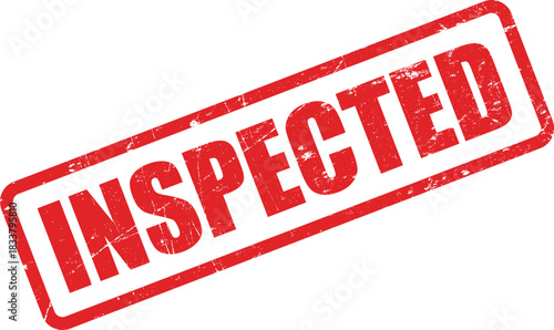 A rectangular inspected red stamp with an aged appearance on the white background is visible