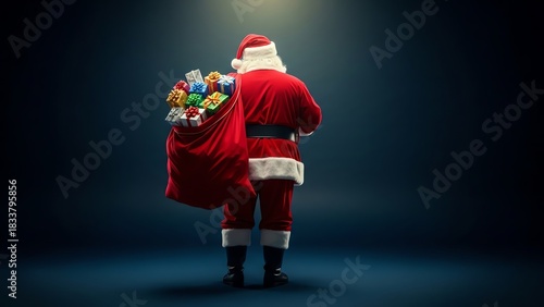 Santa Claus back view with gift sack
