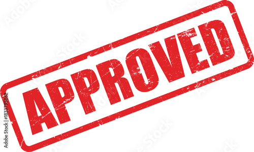 A red approved stamp shows positive confirmation with grunge texture over a transparent backdrop