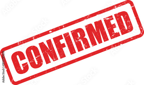 A rectangular red ink confirmed stamp displays bold texture on the white surface