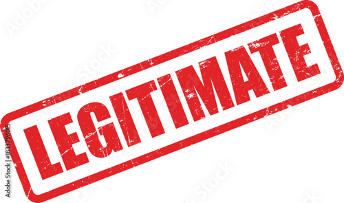 Red legitimate rubber stamp conveys validation on a crisp white background with transparent effect