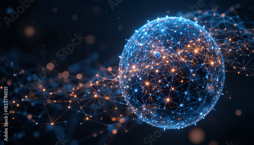 Dynamic glowing network sphere for cutting edge technology concepts, data connections and global communications, ideal for modern designs and digital innovation