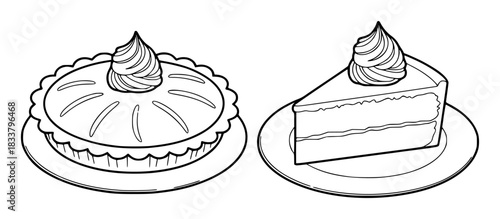 A Whole Pie and a Slice of Cake with Whipped Cream Topping
