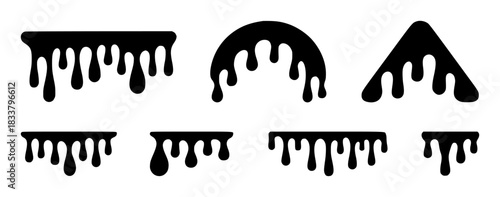 Black Dripping Shapes Abstract Drips and Blobs on White Background
