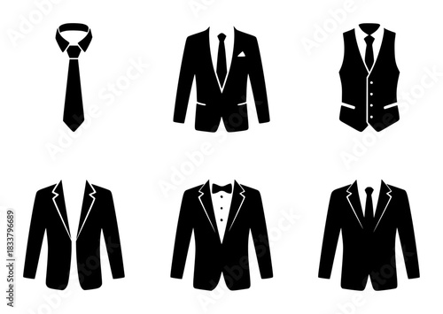 Collection of Black Icons Representing Formal Menswear and Accessories