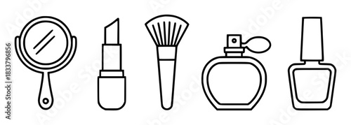 Set of cosmetic icons mirror, lipstick, brush, perfume, nail polish
