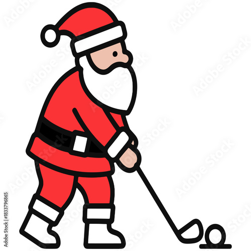 Santa Claus Playing Golf Santa Claus preparing to hit a golf ball, holding a golf club in a focused address stance. A fun holiday-themed sports image perfect for Christmas designs