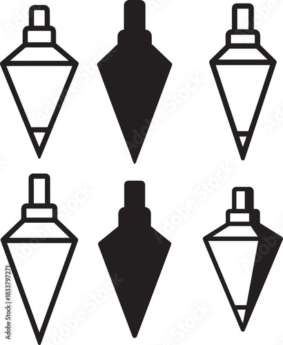 Geometric plumb bob icons in outline and silhouette