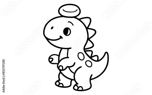 Cute cartoon dinosaur outline with halo for kids coloring book