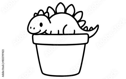 Cute dinosaur in flower pot outline: fun and adorable minimalist design