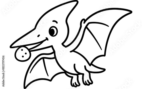 Cute pterodactyl coloring page for kids with cartoon outline