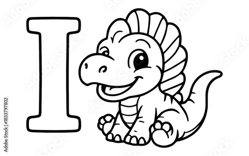 Cute dinosaur alphabet coloring page featuring letter i for kids