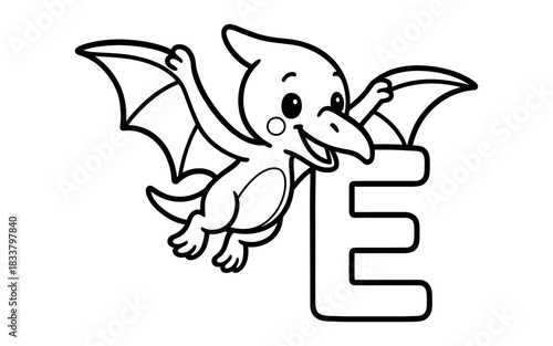 Cute dinosaur alphabet e coloring page for kids