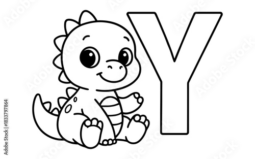 Cute dinosaur coloring page with letter y for kids' learning activities