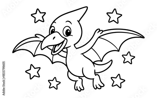 Cute dinosaur outline with stars for kids coloring fun