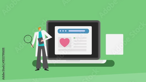 Website health checkup diagnosing by SEO professional wearing apron like medical physician and maintaining technical checklist.