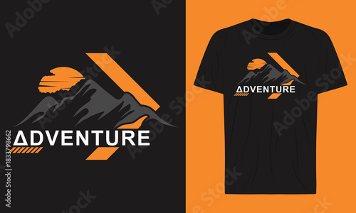 Black adventure theme t-shirt design template