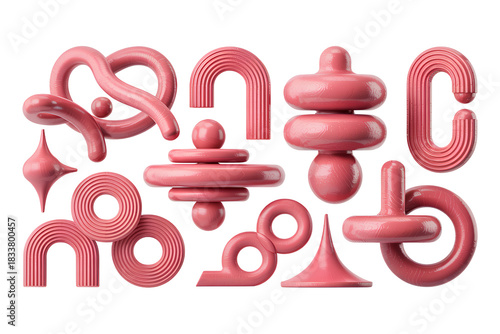 Modern Minimalist Pink Abstract Decorative Shapes with Clean Geometry, Stylish Element Set