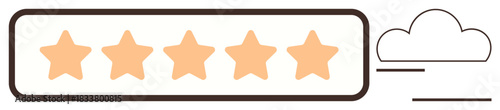 Five stars inside a bordered rectangle with a nearby cloud indicating positive customer feedback. Ideal for customer satisfaction, reviews, quality assurance, service ratings, e-commerce, reputation