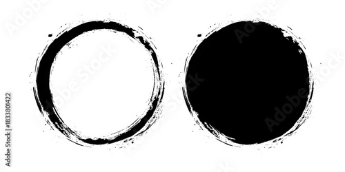 Set of grunge circles from brush strokes. Design element for poster, emblem, sign, logo. Vector illustration