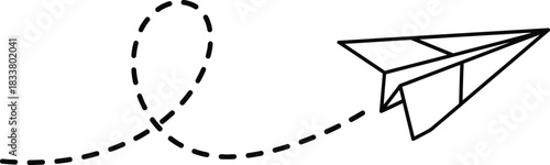 A simple illustration of a paper airplane with its flight path shown