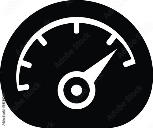 Simple black and white illustration of a circular gauge or speedometer icon