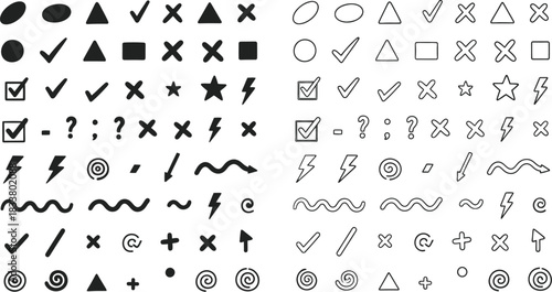 A diverse collection of various symbols and shapes arranged in a grid pattern