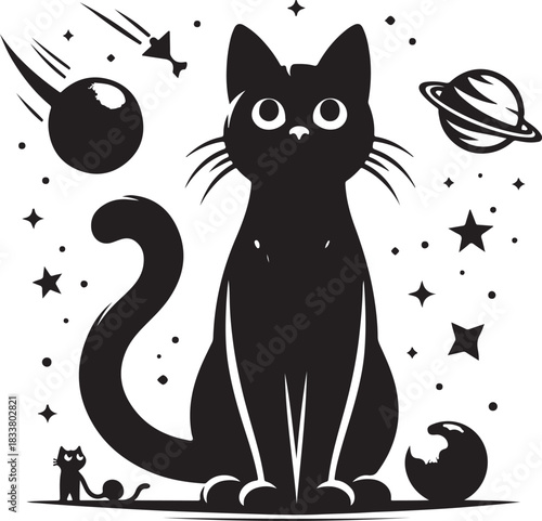 black cat and mouse vector illustration