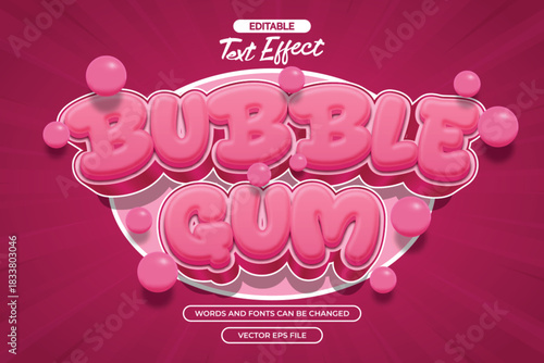 Bubble gum editable text effect with 3d pink ext style