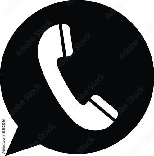 Black silhouette of a telephone receiver inside a speech bubble icon