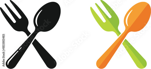 Two sets of crossed cutlery a black and a colorful design