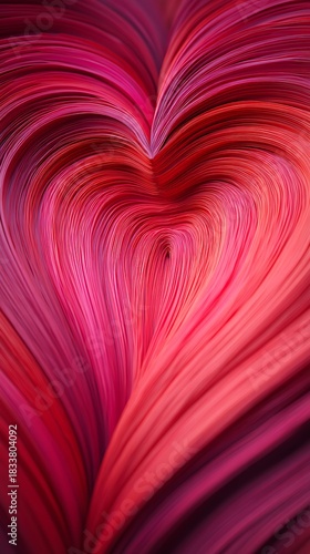 An abstract design featuring flowing lines in shades of pink, forming a heart shape, evoking feelings of love and warmth.