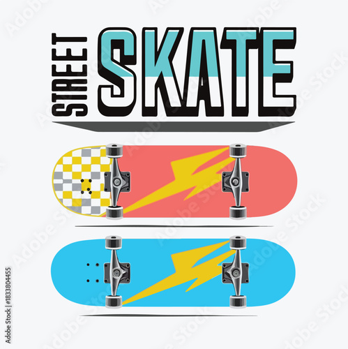 Street Skateboard Duo – Urban Lightning Bolt Deck Design Illustration