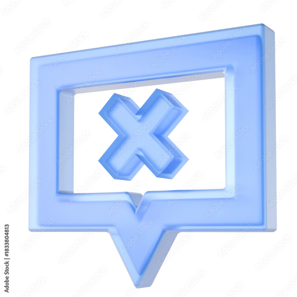 Fototapeta premium 3D Glassy Error Icon in Speech Bubble - Notification Failed Concept.