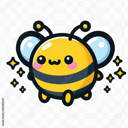 Adorable Cartoon Bee with Sparkling Aura and Sweet Expression.