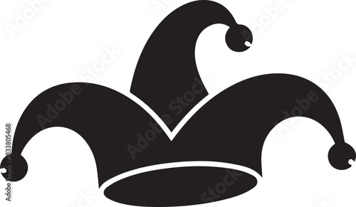 Black silhouette of a jester hat with bells