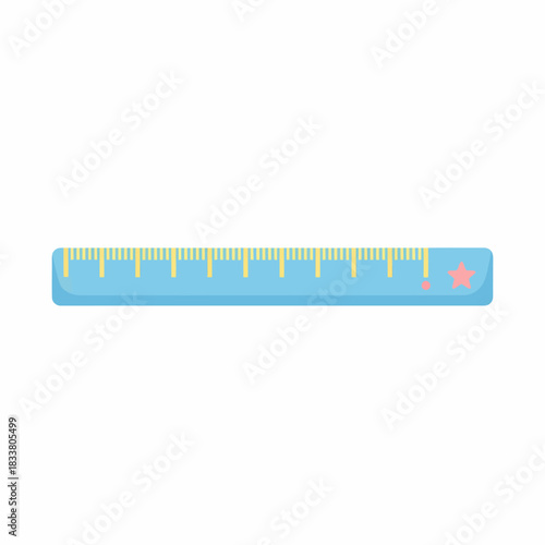 A light blue ruler with yellow markings and a pink star on the right end.