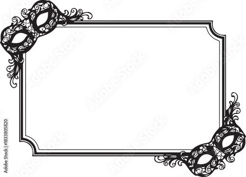 Ornate decorative frame with venetian masks and swirls
