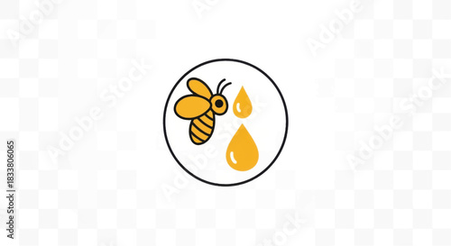 Simple circular icon of a bee with sweet honey drops.