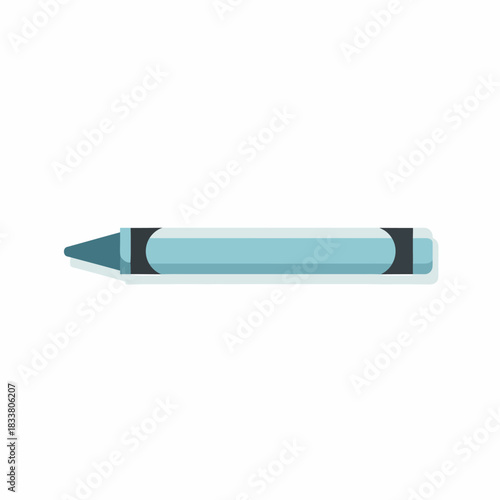 A simple, flat illustration of a light blue crayon with a sharpened tip and black bands at each end.